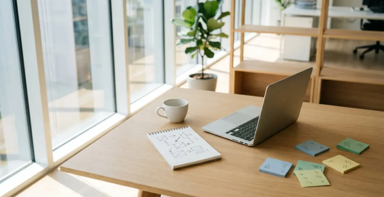 Entrepreneur planifiant sa stratégie marketing annuelle dans un espace de travail moderne et lumineux