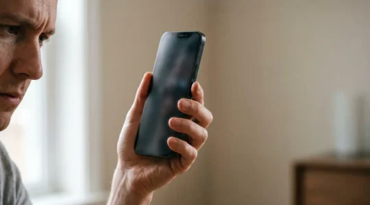 Utilisateur mobile frustré devant un écran de smartphone