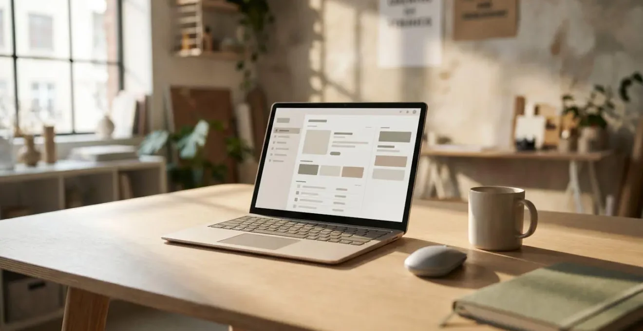 Espace de travail moderne avec outils numériques pour gérer le marketing digital en autonomie
